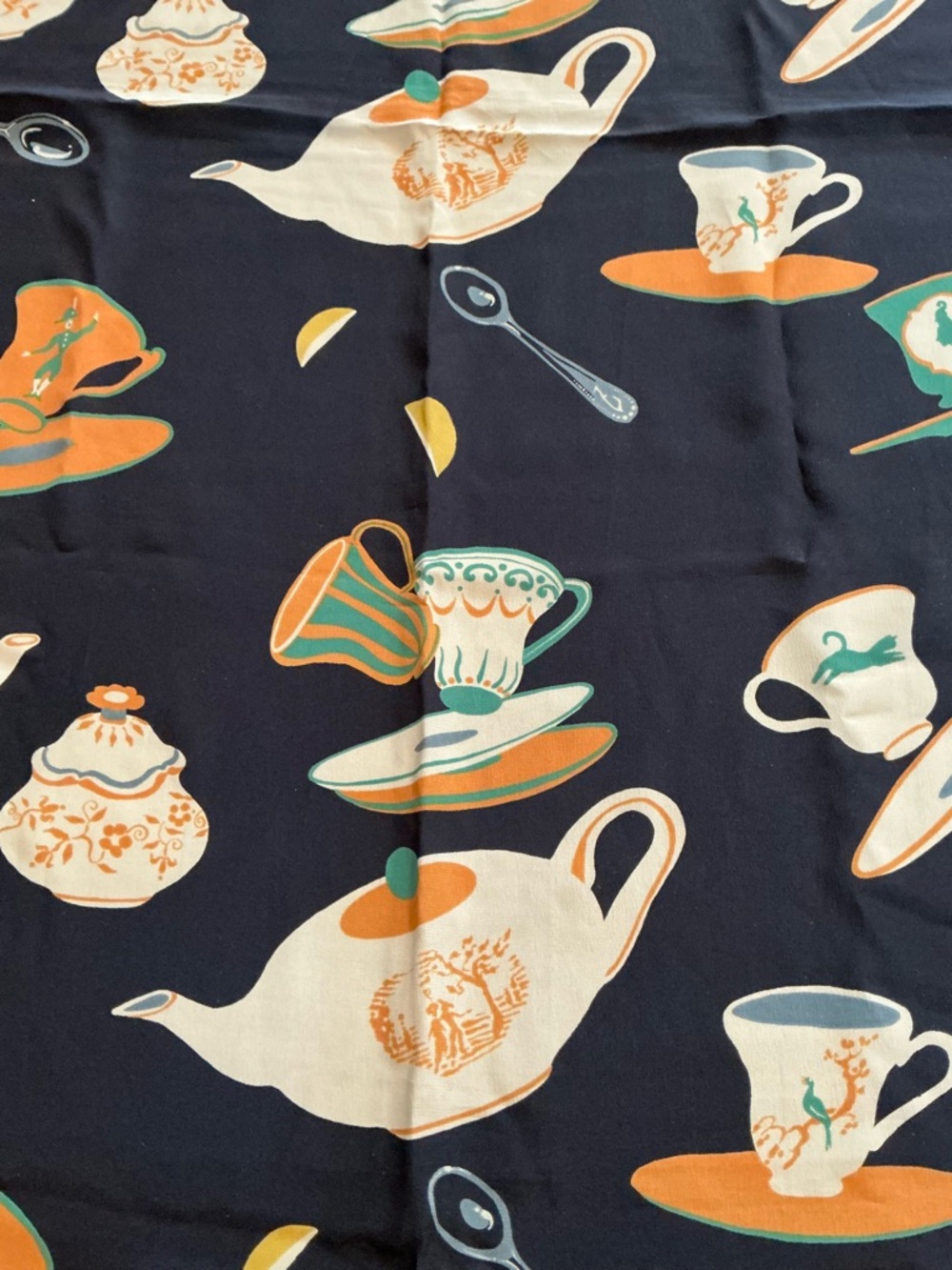 Vintage Tea Time Silk Scarf  EUC
